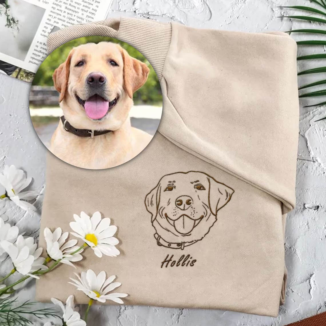 Broderie Sweat shirt brode personnalise avec photo de visage d animal de compagnie