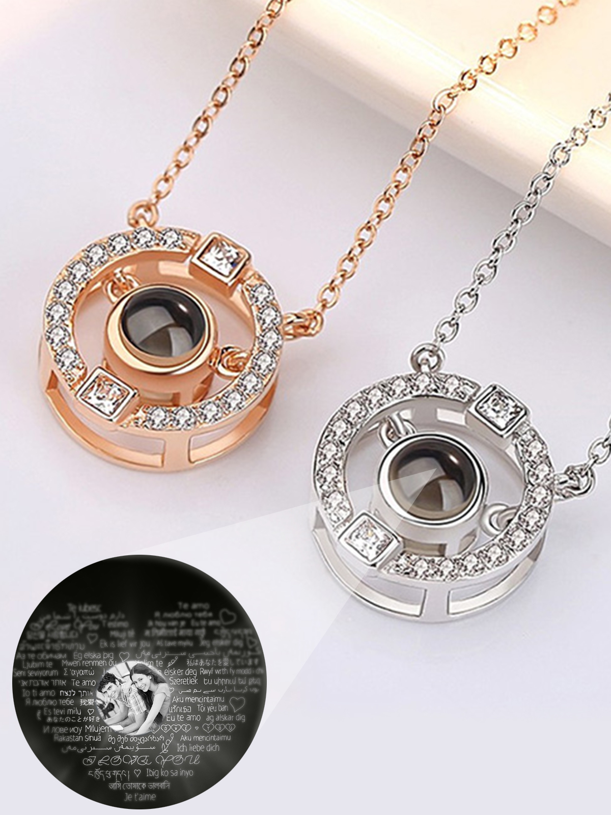 Personalized photographic projection necklace